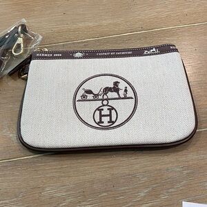 Hermès Beige & Brown upcycled dust bag wristlet NEW